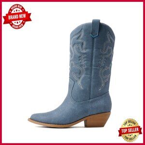 Western Pointed Toe Cowboy Boots Knee High Stitched Design Fashionable Heel